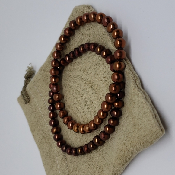 Brown Dyed CFWP Pearl Necklace/2 Bracelets/Earring SET - Picture 3 of 5